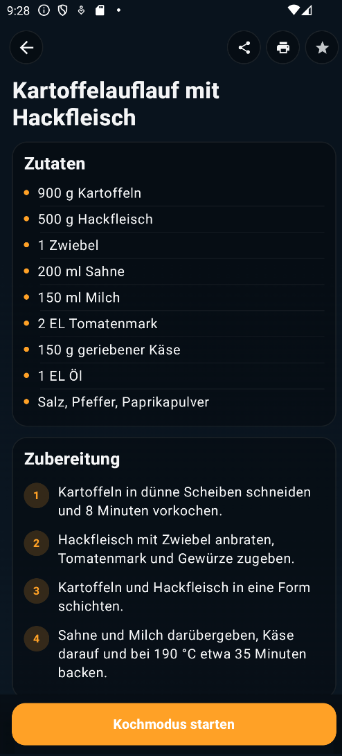 Rezeptansicht Kartoffelauflauf mit Hackfleisch