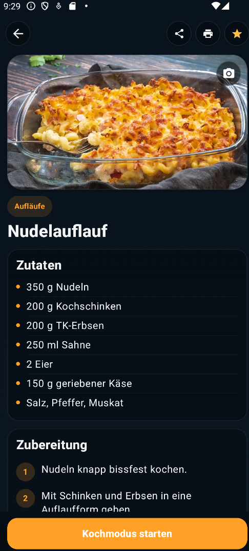 Rezeptansicht Nudelauflauf